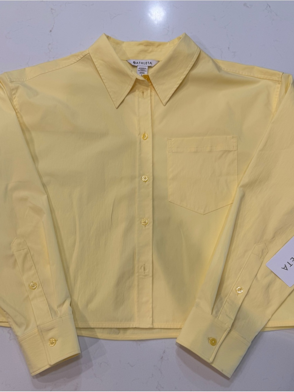 NWT – Athleta Midday Cropped Poplin Shirt – Citron – Large - Picture 4 of 9